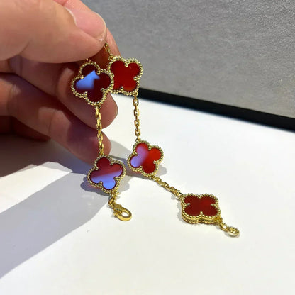 [Dawnora Jewelry] CLOVER 5 MOTIF RED CORNELIAN BRACELET COLLECTION