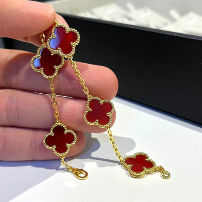 [Dawnora Jewelry] CLOVER 5 MOTIF RED CORNELIAN BRACELET COLLECTION