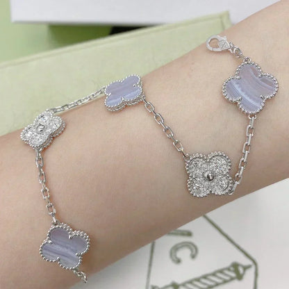 [Dawnora Jewelry] CLOVER 5 MOTIF PURPLE CHALCEDONY BRACELET COLLECTION