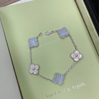 [Dawnora Jewelry] CLOVER 5 MOTIF PURPLE CHALCEDONY BRACELET COLLECTION