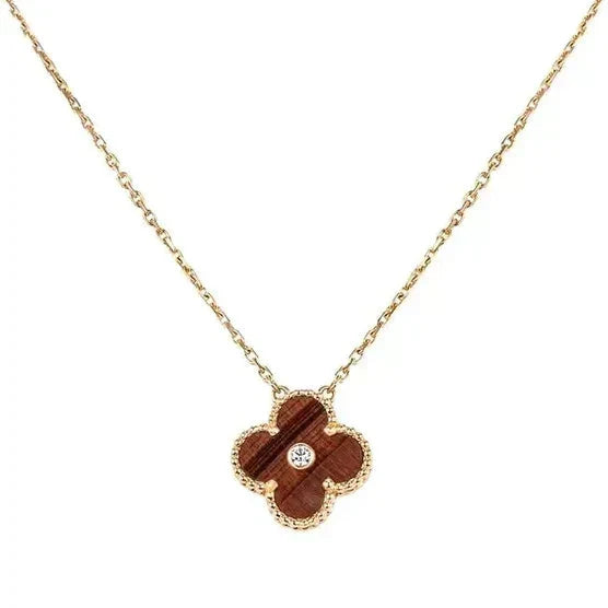 [Dawnora Jewelry]CLOVER 15MM DIAMOND AND YELLOW TIGER'S EYE AGATE necklace