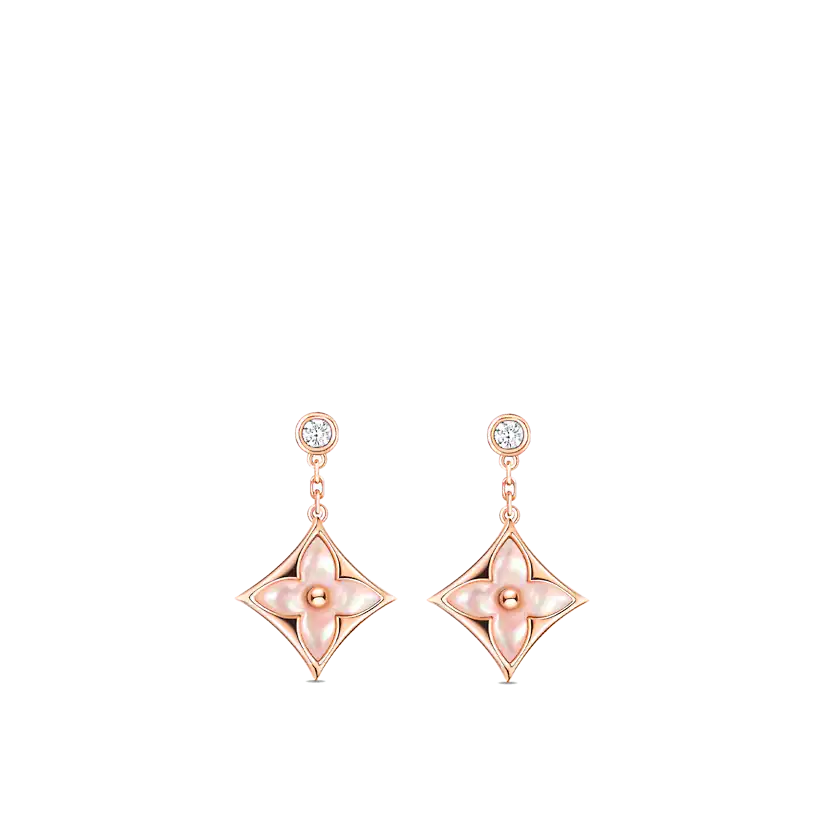 [Dawnora Jewelry]DOUBLE STAR PINK GOLD MOP DROP EARRINGS