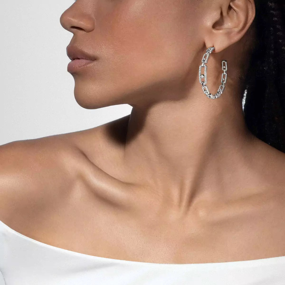 [Dawnora Jewelry]Move Link Diamond Hoop Earrings