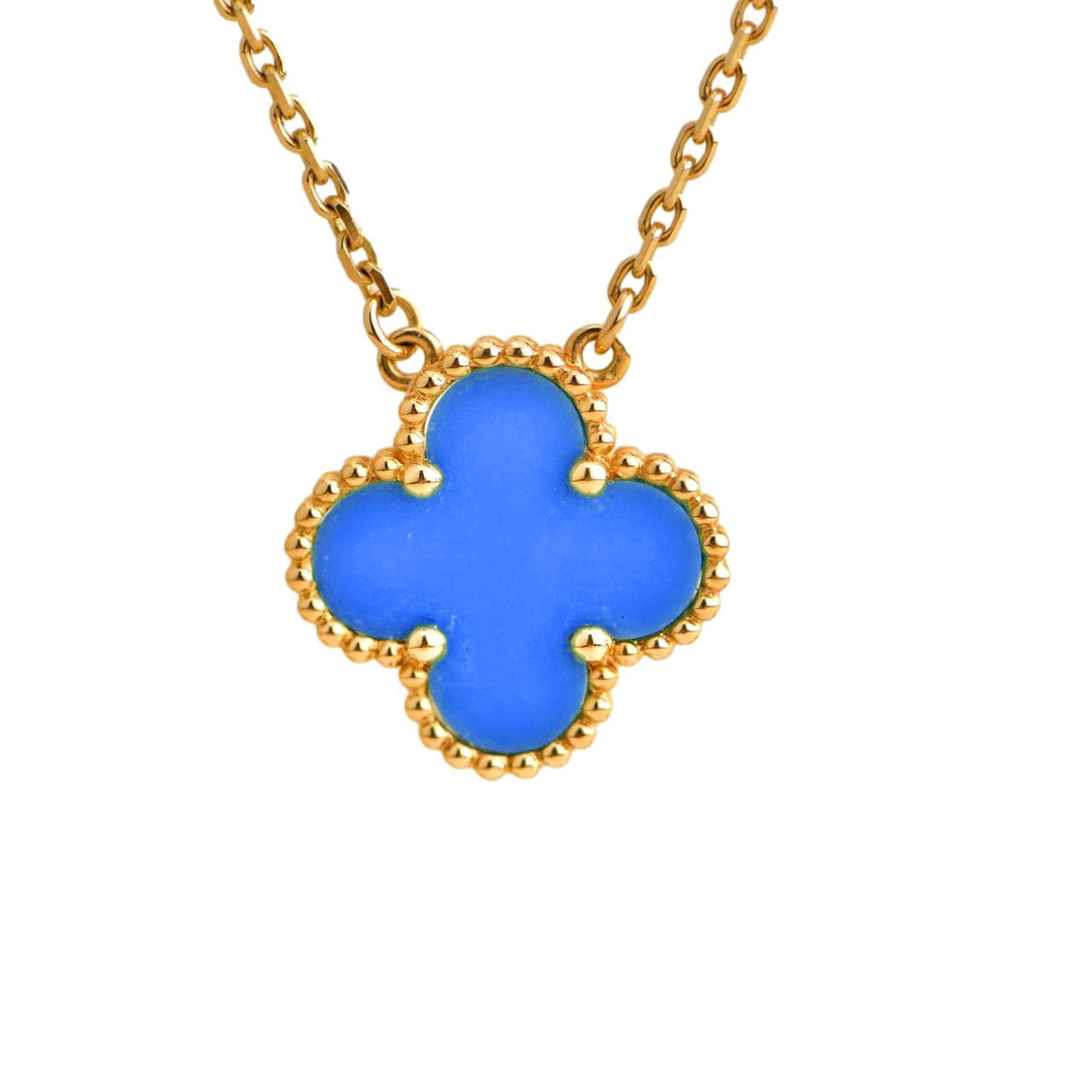 [Dawnora Jewelry]CLOVER 15MM BLUE AGATE NECKLACE