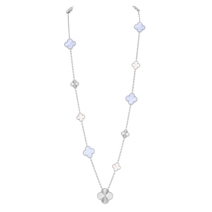 [Dawnora Jewelry]DETACHABLE CLOVER 15(11+4) FLOWER SILVER NECKLACE SET