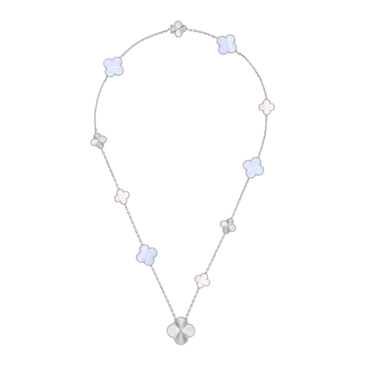 [Dawnora Jewelry]DETACHABLE CLOVER 15(11+4) FLOWER SILVER NECKLACE SET