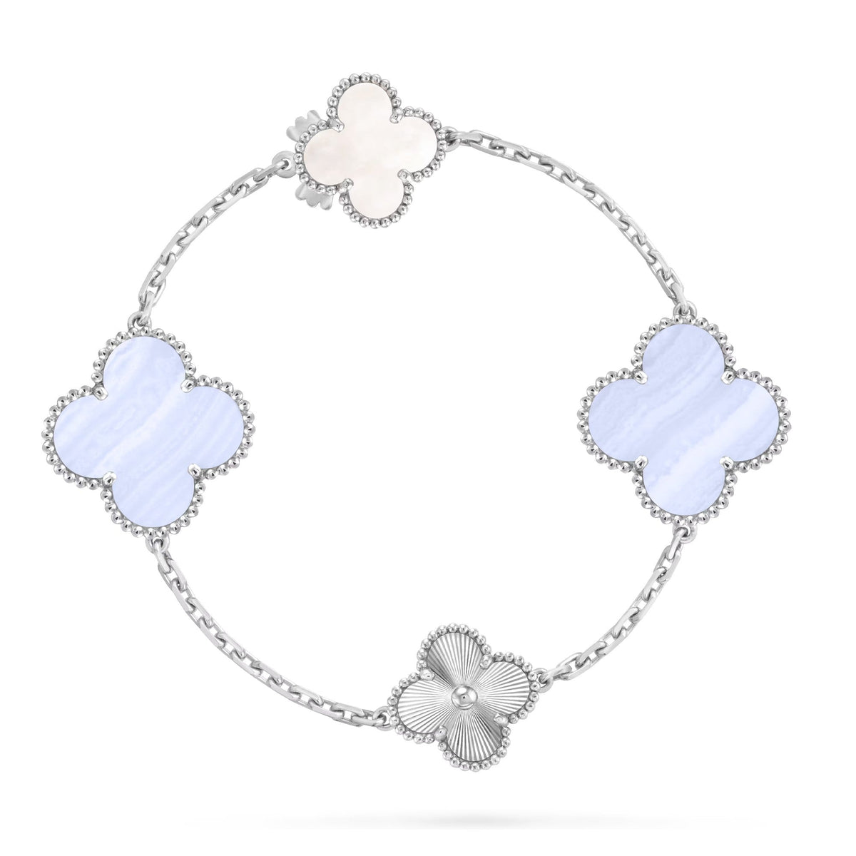 [Dawnora Jewelry]DETACHABLE CLOVER 15(11+4) FLOWER SILVER NECKLACE SET