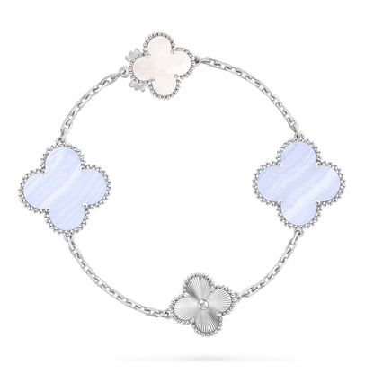 [Dawnora Jewelry]DETACHABLE CLOVER 15(11+4) FLOWER SILVER NECKLACE SET