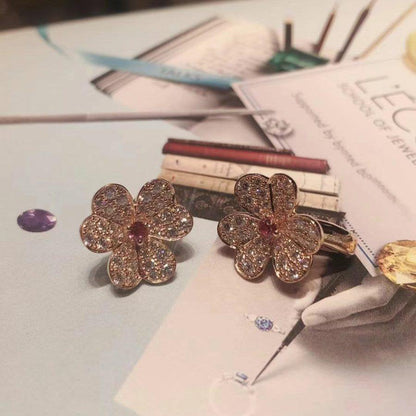 [Dawnora Jewelry]FRIVOLE PINK GOLD FLOWER DIAMOND EARRINGS
