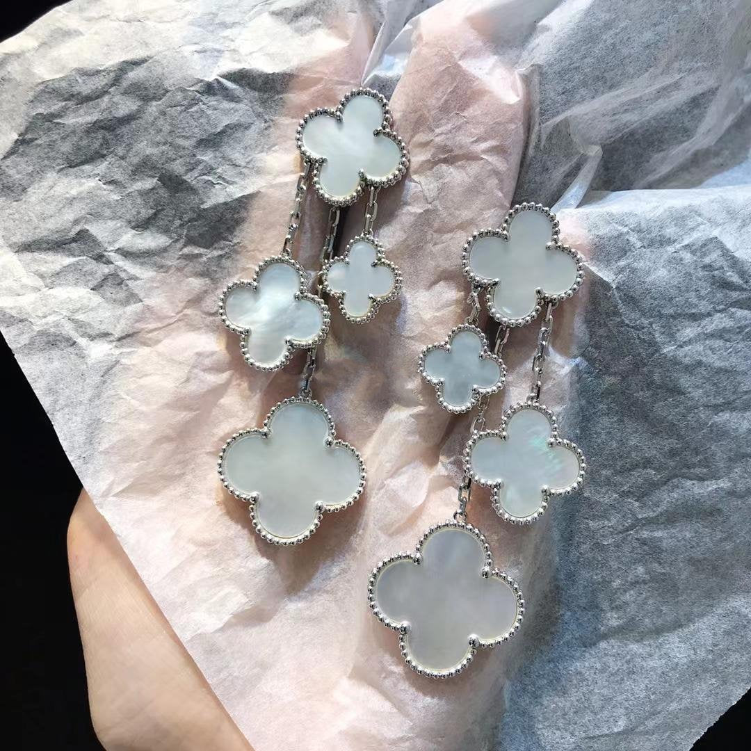 [Dawnora Jewelry]CLOVER EARRINGS WHITE MOP 4 MOTIFS SILVER