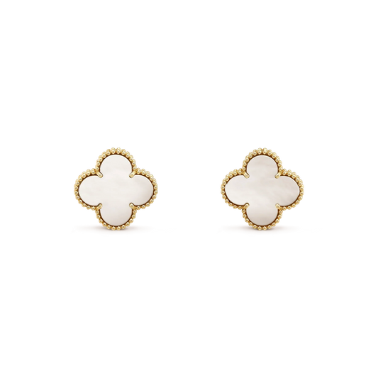 [Dawnora Jewelry]CLOVER MEDIUM 1 MOTIFS  WHITE MOP STUD EARRINGS