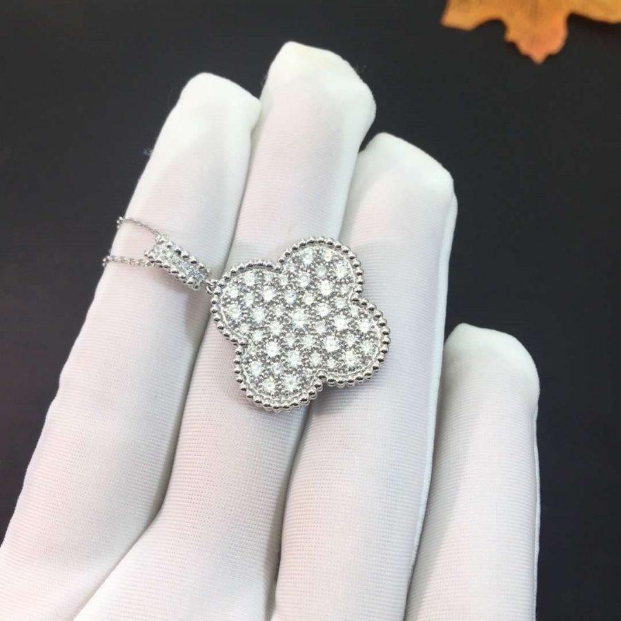 [Dawnora Jewelry]CLOVER 25MM SILVER FULL DIAMOND BIG CLOVER NECKLACE