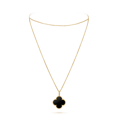 [Dawnora Jewelry]CLOVER 25MM GOLD ONYX BIG CLOVER NECKLACE