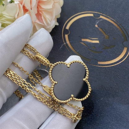 [Dawnora Jewelry]CLOVER 25MM GOLD ONYX BIG CLOVER NECKLACE