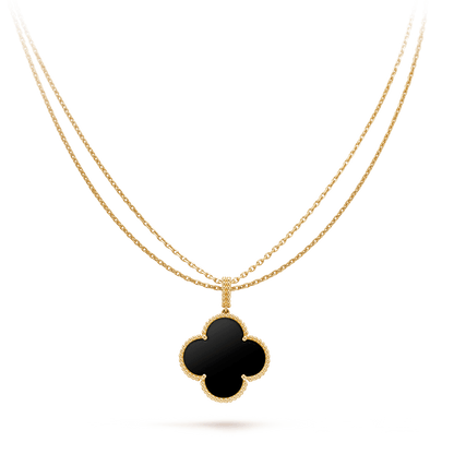 [Dawnora Jewelry]CLOVER 25MM GOLD ONYX BIG CLOVER NECKLACE