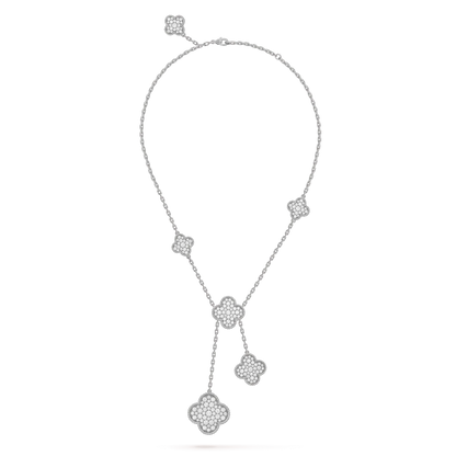 [Dawnora Jewelry]CLOVER 5 MOTIFS SILVER DIAMONDS NECKLACE