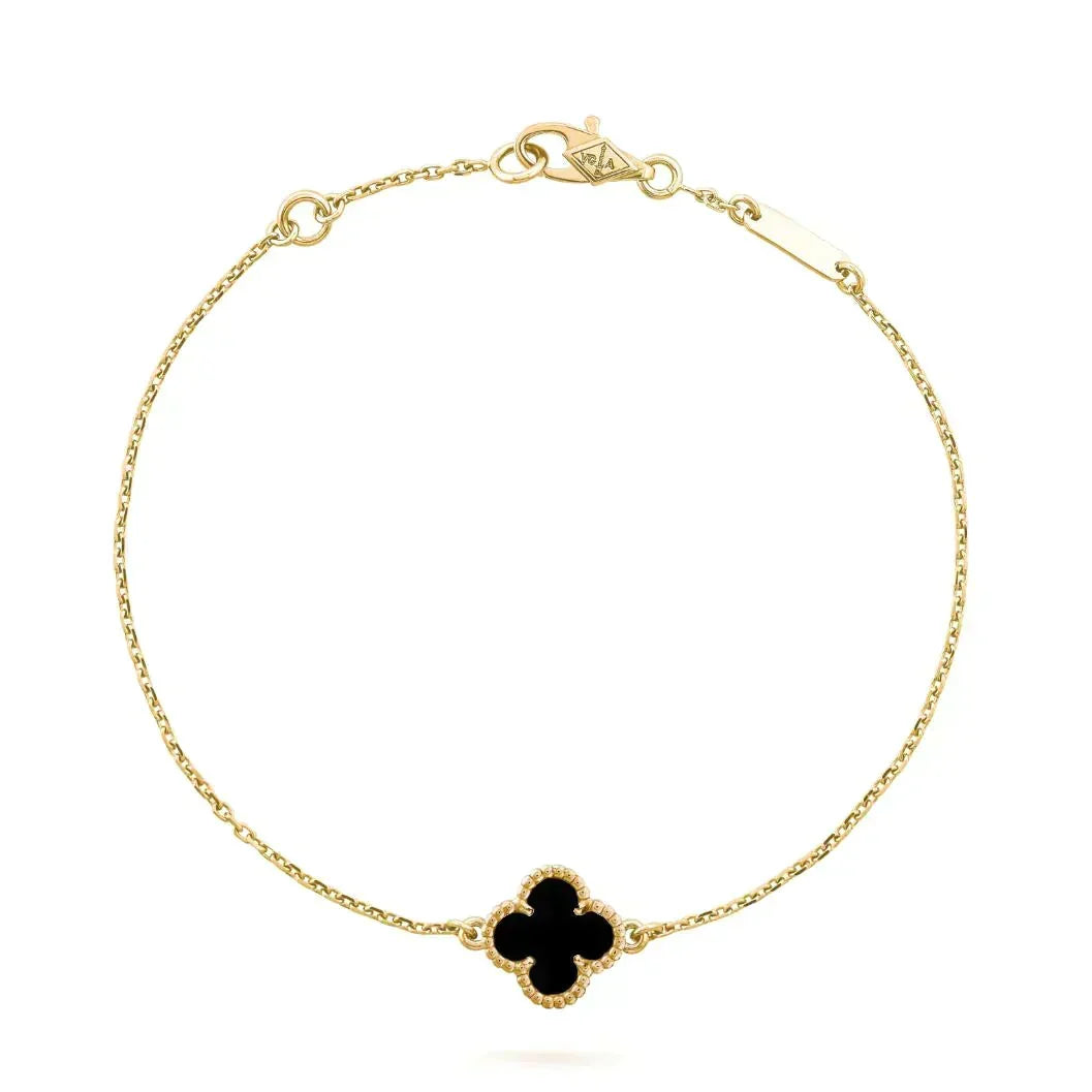 [Dawnora Jewelry]CLOVER ONYX SINGLE FLOWER BRACELET