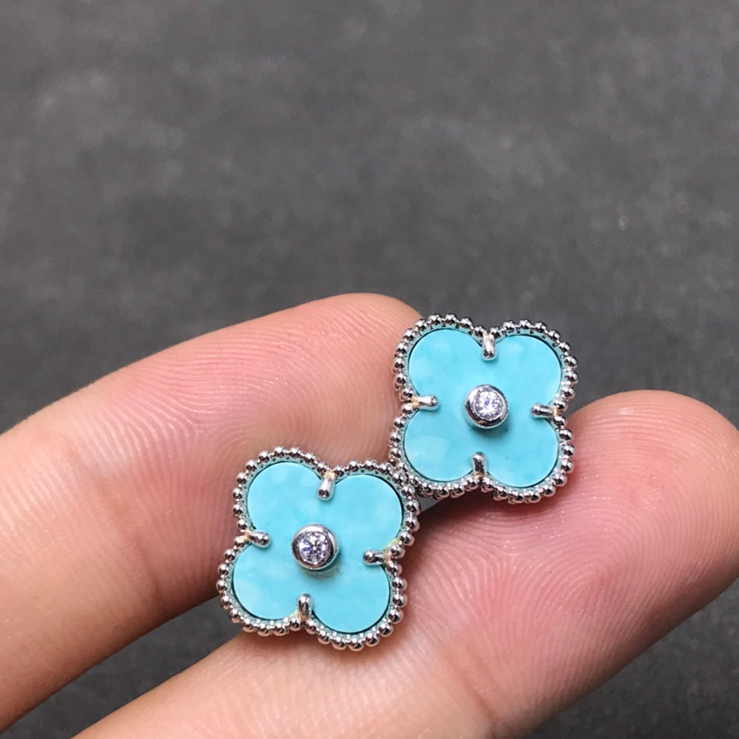 [Dawnora Jewelry]CLOVER 1 DIAMOND BLUE SKY SILVER EARRINGS