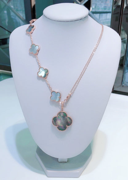 [Dawnora Jewelry]COMBINED BRACELET 5 MOTIFS AND NECKLACE DARK MOP ROSE GOLD