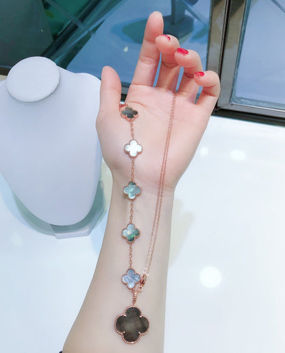 [Dawnora Jewelry]COMBINED BRACELET 5 MOTIFS AND NECKLACE DARK MOP ROSE GOLD