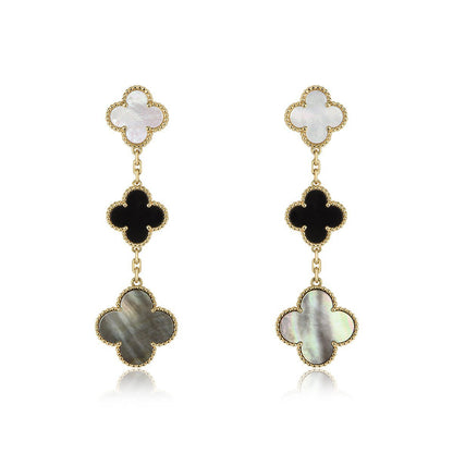 [Dawnora Jewelry]CLOVER EARRINGS GOLD ONYX MOP 3 MOTIF