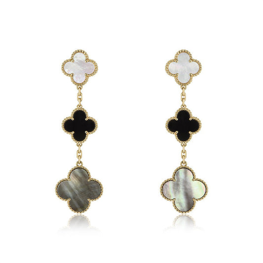 [Dawnora Jewelry]CLOVER EARRINGS GOLD ONYX MOP 3 MOTIF