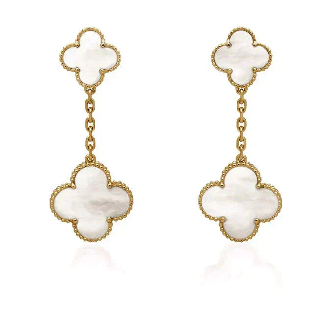 [Dawnora Jewelry]CLOVER 2 MOTIF WHITE MOP EARRINGS