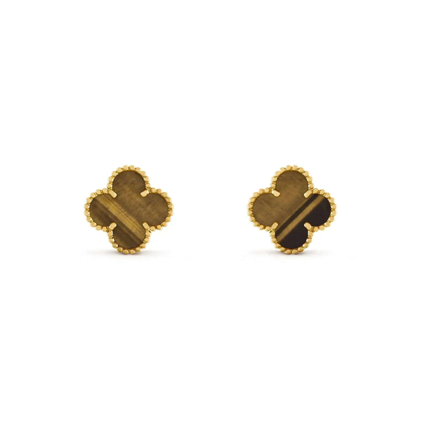 [Dawnora Jewelry]CLOVER MEDIUM 1 MOTIFS TIGER EYE EARRINGS