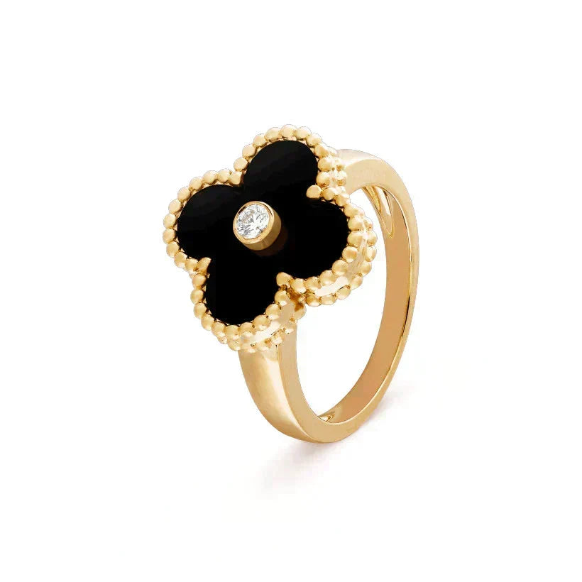 [Dawnora Jewelry]CLOVER ONYX RING GOLD DIAMOND