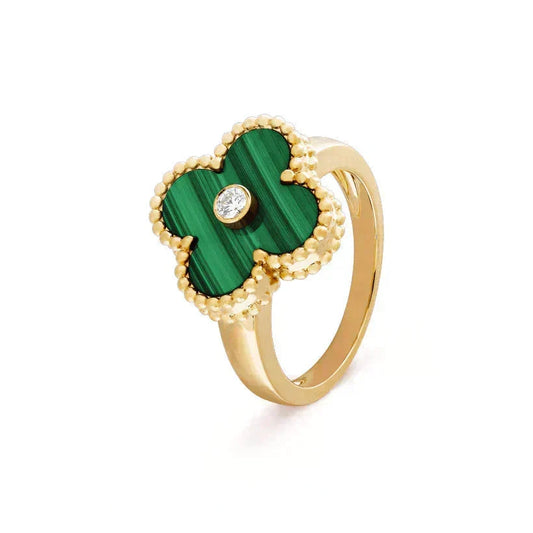 [Dawnora Jewelry]CLOVER MALACHITE RING GOLD DIAMOND