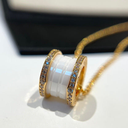 [Dawnora Jewelry]ZERO 1 WHITE CERAMIC DIAMOND PINK GOLD NECKLACE